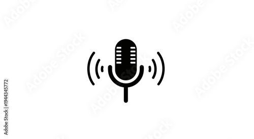 Retro Microphone Icon with Sound Waves, Vintage Audio Recording Symbol