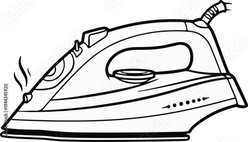 Black and white illustration of a steaming iron