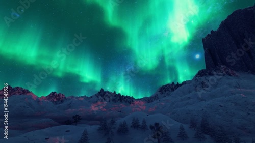 Wallpaper Mural Dancing Aether Energy Illuminates Mountain Range Under the Aurora Borealis at Night Torontodigital.ca