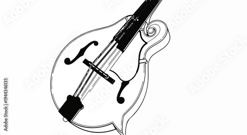 Black and white illustration of a stringed musical instrument