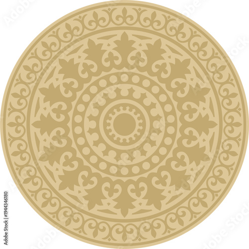 Vector golden round classic byzantine ornament. Circle, ring, border, Ancient Greece, Eastern Roman Empire frame. Decoration of the Russian Orthodox Church