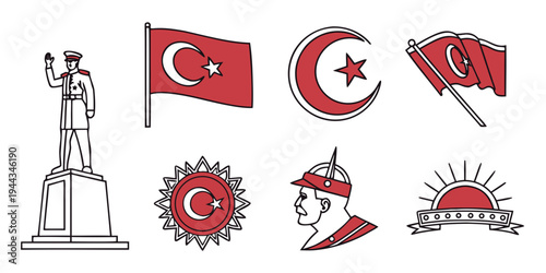 Various depictions of the turkish flag and related symbols in different forms and styles