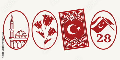 A collection of symbols and numbers representing a festive celebration