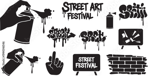 Street Art Festival Vector Icons and Graffiti Symbols Set