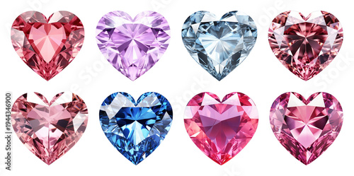 PNG Colorful heart-shaped gemstones collection, transparent background