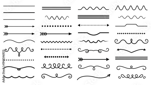 A collection of various black line art designs and decorative elements are shown.