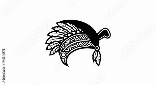 Black and white illustration of a traditional feathered headdress