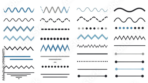 Collection of various line styles and patterns on a white background