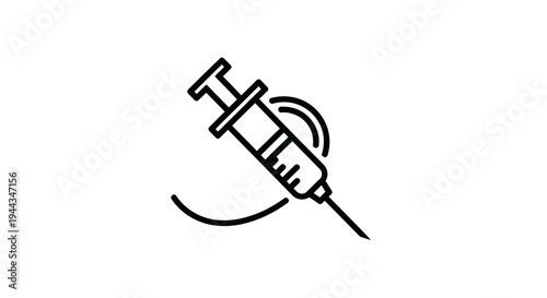 Medical Syringe Icon with Curved Line, Vaccination and Healthcare Concept