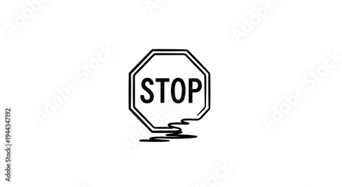 Melting Stop Sign Icon, Creative Concept of Warning and Danger