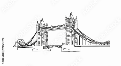 Black and white sketch of an iconic suspension bridge with twin towers