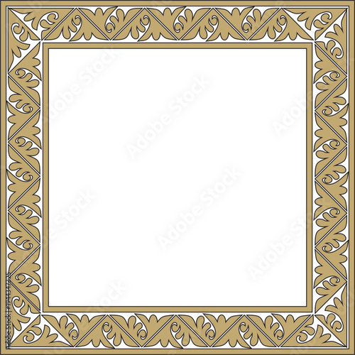 Vector gold and black square classic byzantine ornament. Rectangle, border, Ancient Greece, Eastern Roman Empire frame. Decoration of the Russian Orthodox Church
