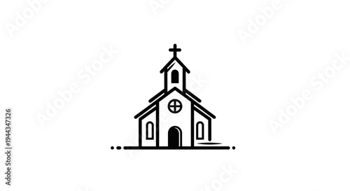 Minimalist Church Icon: Simple Outline Building with Cross, Religious Symbol