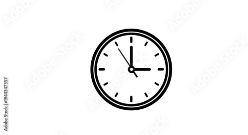 Minimalist Clock Icon Showing 3 O'Clock Time, Isolated on White Background