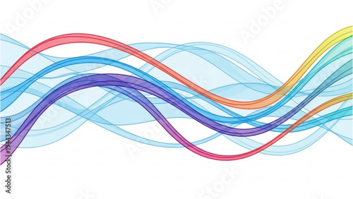 Vibrant multicolored wavy lines intersect in a dynamic graphic illustration.