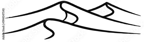 Black and white sketch of desert sand dunes with flowing lines