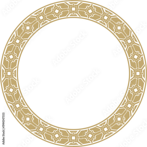 Vector round European gold ornament. Endless pattern, circle, ring of the Middle Ages. Revival border. Decorations of palaces and churches.