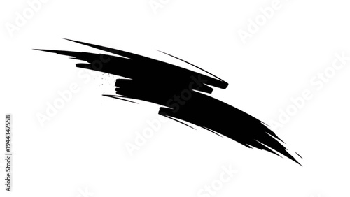 A black brush stroke swishes across a white background