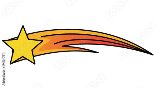 A bright yellow star shoots across the sky with a vibrant orange streak.