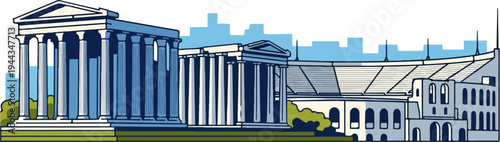 Ancient Greek architectural complex with stadium