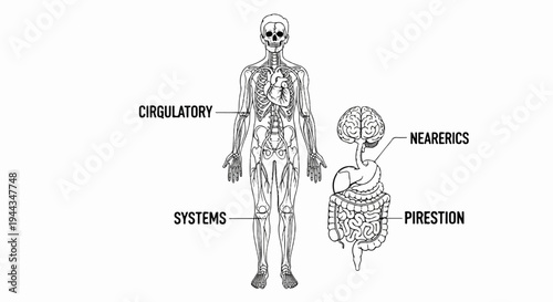 Anatomical diagrams of the human circulatory and digestive systems