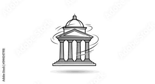 Abstract Courthouse Building with Swirling Lines - Legal Concept