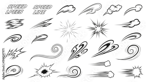 Speed lines and effects swirl around dynamic abstract motion graphics elements.
