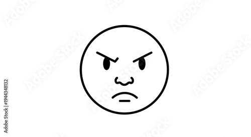 Angry Face Emoji Icon, Negative Emotion, Frustration, Displeasure, Cartoon Style
