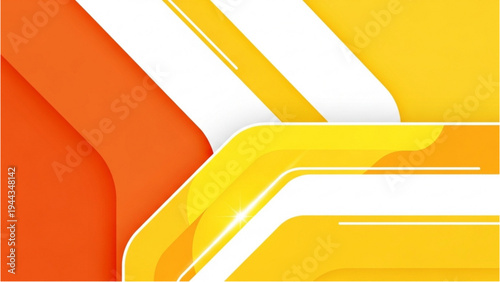 Vibrant orange and yellow abstract shapes intersect dynamically