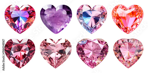 PNG Vibrant heart-shaped gemstones collection, transparent background