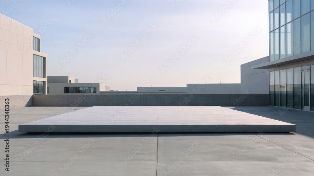 Fototapeta premium Empty concrete platform placed on roof of modern buildings