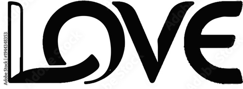 Bold black gothic calligraphy letters spell out the word "LOVE" on a white background