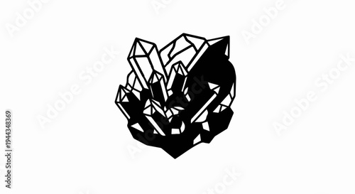 Black silhouette of a cluster of faceted crystals against a white background