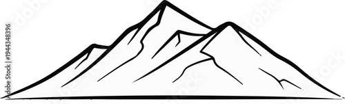 Bold black lines outline jagged mountain peaks against a white background