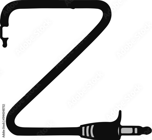 Black audio cable with connector plugs on white background