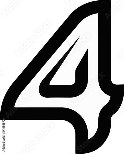 Bold, graphic representation of the numeral four, rendered in thick black lines on a white background