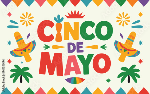 Cinco de Mayo Celebration with Sombreros and Palm TreesFestive Illustration