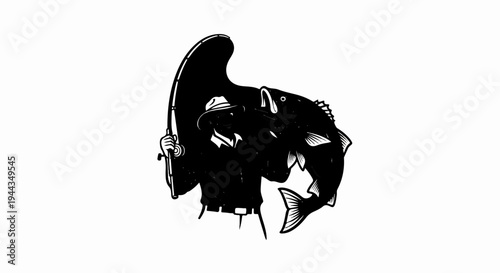 Angler with large catch, holding rod and fish triumphantly