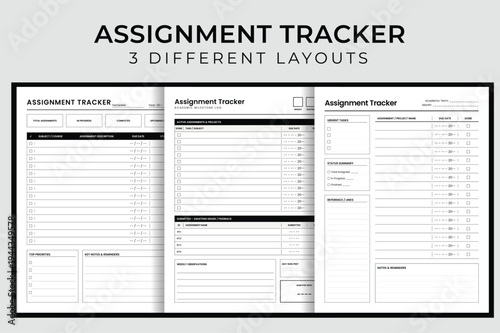 Student Assignment Tracker Vector Illustration, Printable Academic Project Progress Log, Homework Deadline and Study Management Interior Template