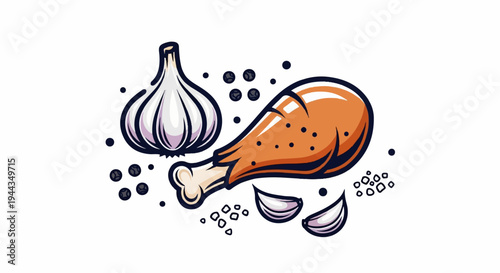 Appetizing chicken leg with garlic and pepper seasoning