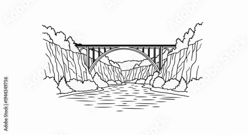 Arch bridge spanning a gorge with a river flowing below