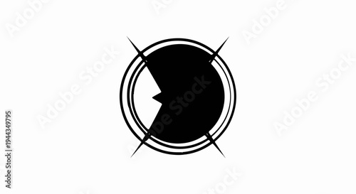 Black circular graphic with sharp points extending outwards