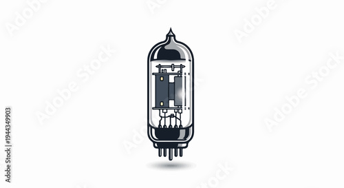 An illustration of an antique electronic vacuum tube with its internal components