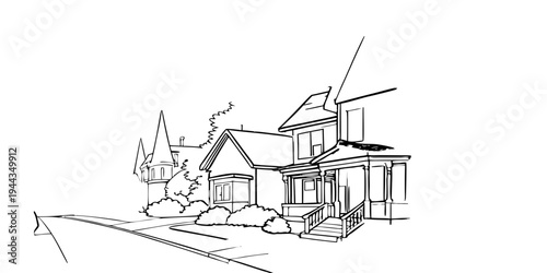 A detailed sketch of a charming house with a windmill and a tree in the background