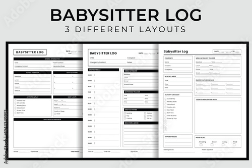 Babysitter Log Vector Illustration, Printable Caregiver Daily Information Sheet, Nanny Report Card and Emergency Contact Interior Template