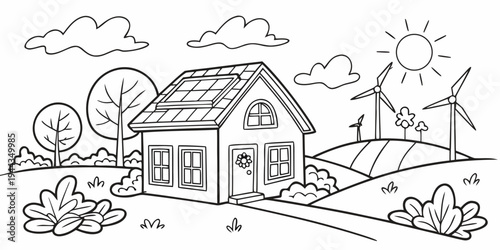 A charming house with a red roof and white walls surrounded by trees and a fence.