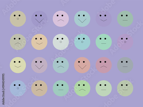 Diverse Pastel Smiley Faces Emotions Set - Simple Cartoon Icons