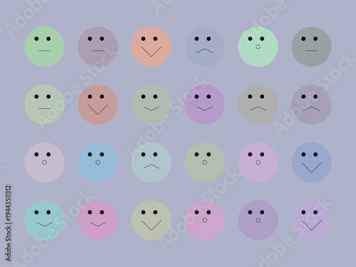 Set of Cute Colorful Smiley Faces with Different Emotions, Vector Art