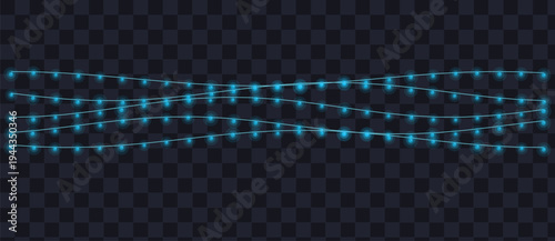 Glowing blue green string lights stretch horizontally creating a festive illuminated border on a dark transparent backdrop