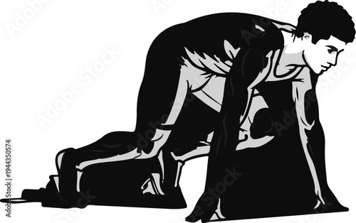 Athlete in starting blocks, poised for a race